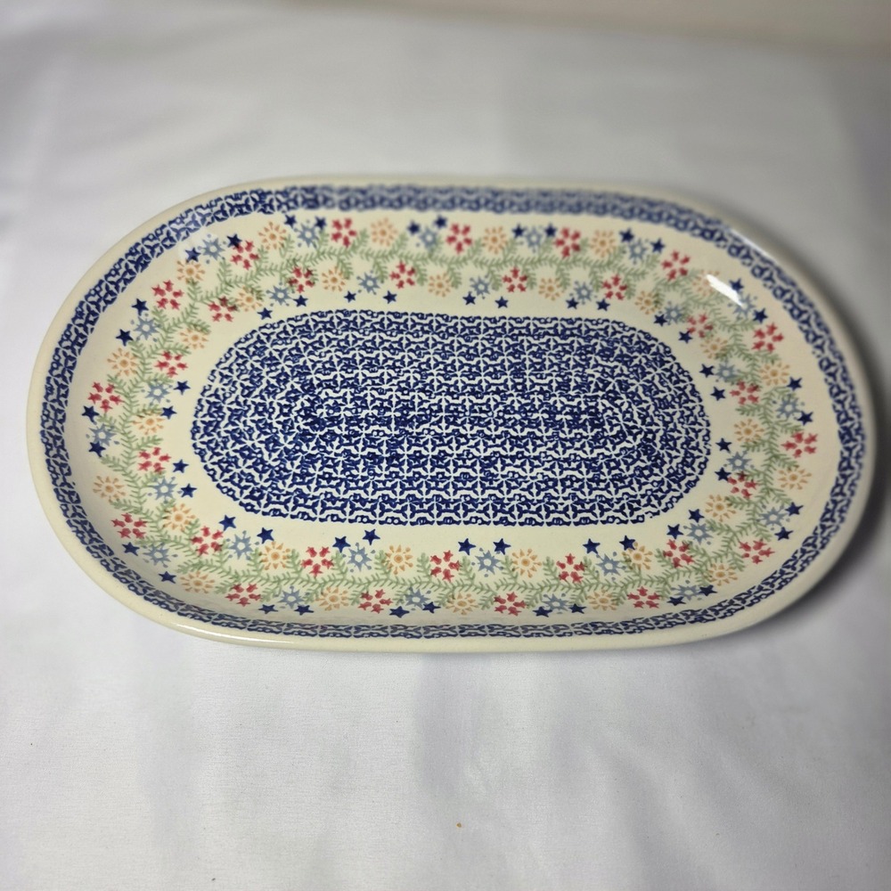 Manufaktura Polish Pottery Oval Serving Platter Boleslawiec Floral Star 12.5"